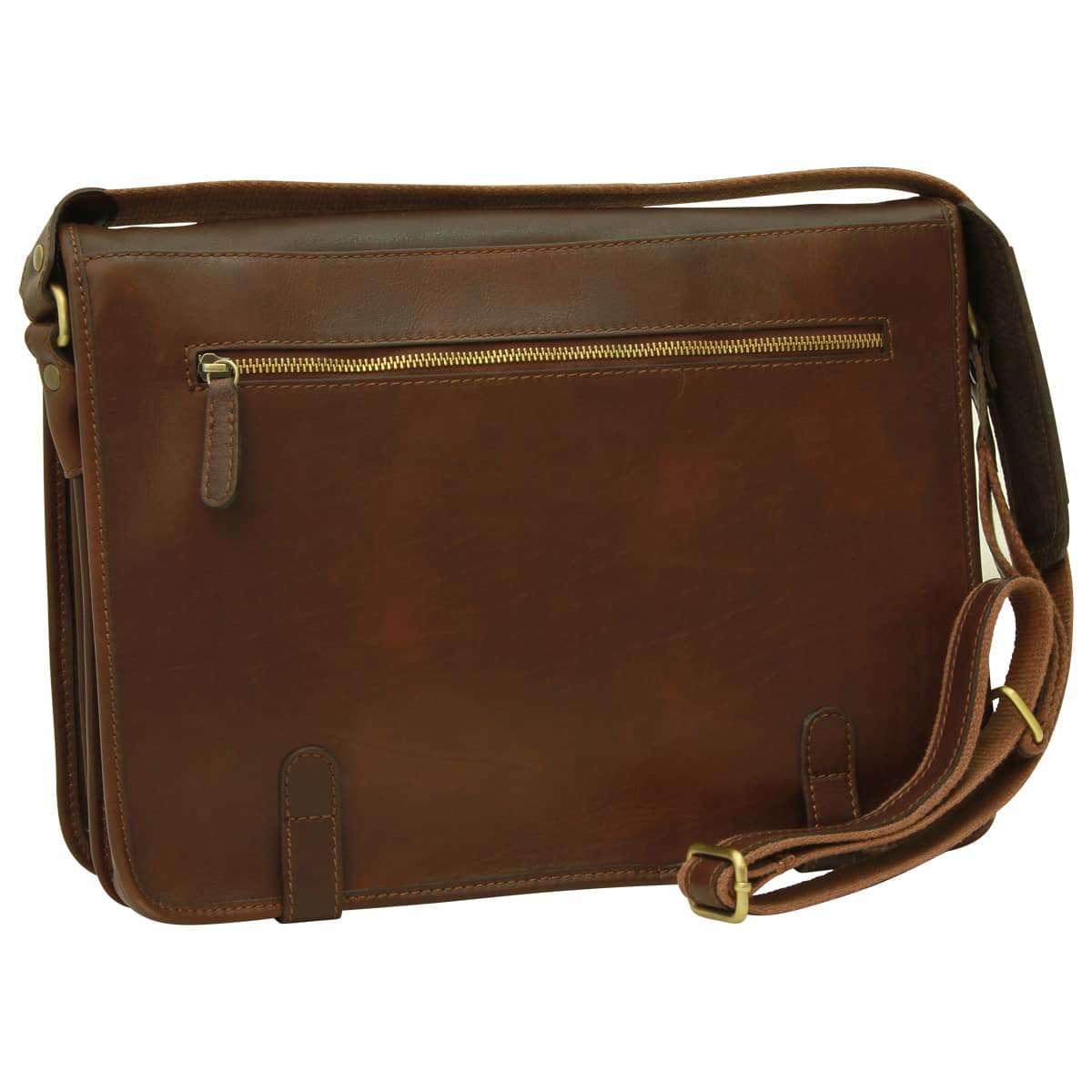 Borsa Messenger in vitello nappato marrone scuro, con tracolla regolabile e ampio spazio interno.