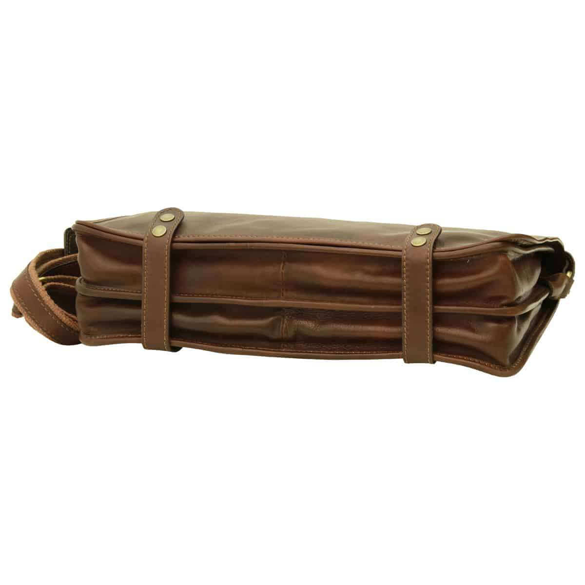 Vetrina Fiorentina -Borsa Messenger in vitello nappato. Marrone Scuro-