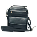 Borsa a tracolla in pelle con tasca frontale. Nero. Design elegante e pratico con tasche multiple.