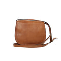 Borsa tracolla pelle vitello pieno fiore color cuoio con tracolla regolabile e scomparti interni.