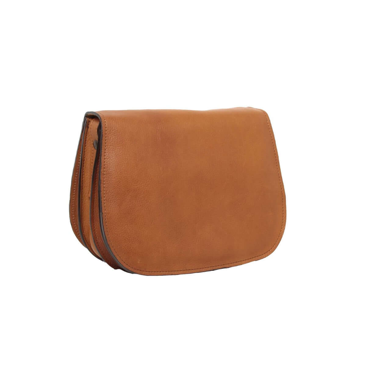 Borsa tracolla pelle vitello pieno fiore di colore cuoio, elegante e pratico accessorio da donna.