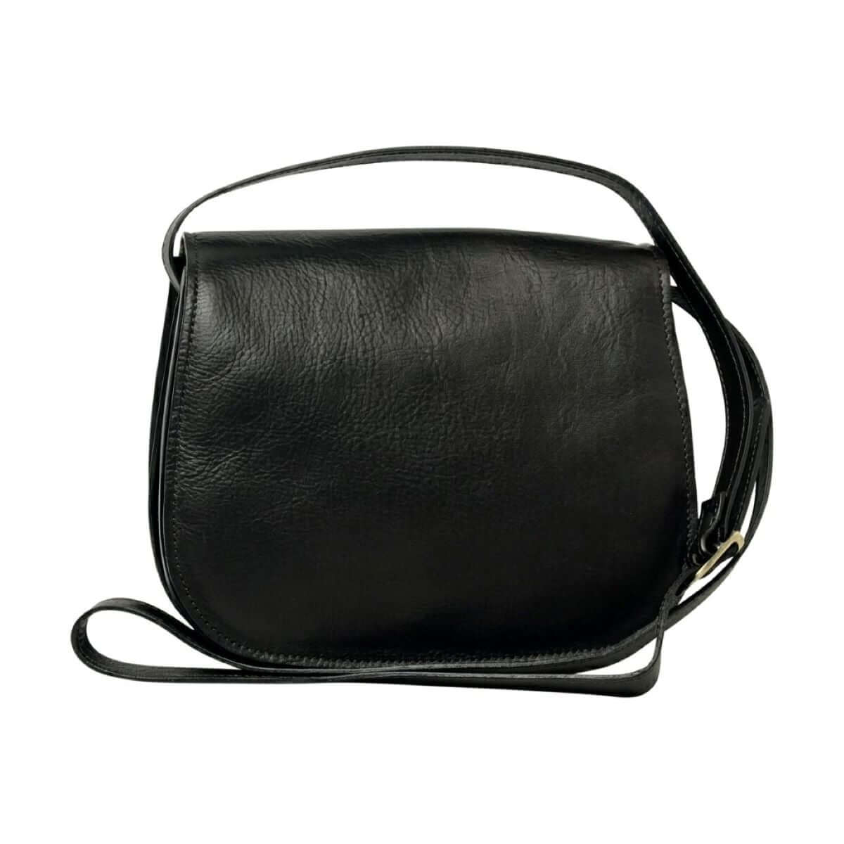 Borsa a tracolla donna pelle vitello nero in pelle di vitello pieno fiore, design elegante e pratico.