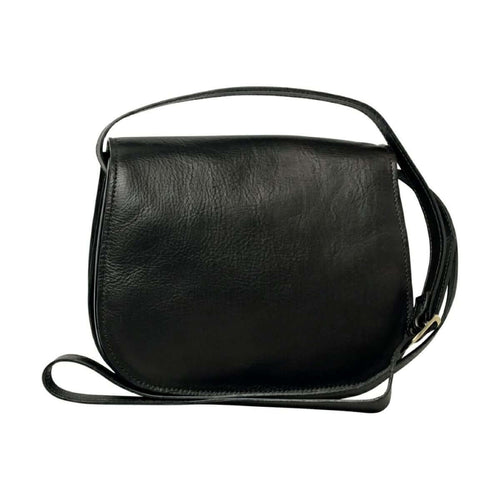 Borsa a tracolla donna pelle vitello nero in pelle di vitello pieno fiore, design elegante e pratico.