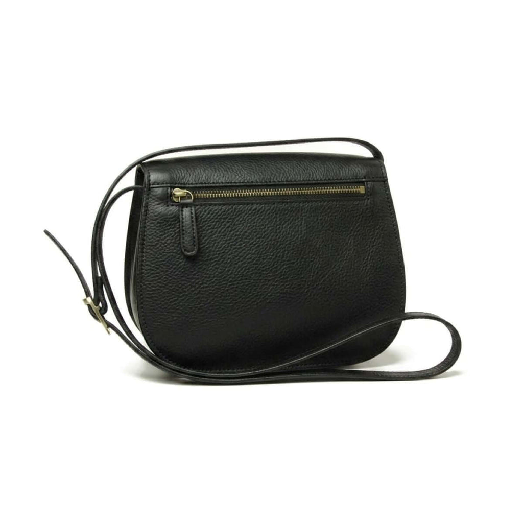 Borsa a tracolla donna pelle vitello nero con chiusura a zip e tracolla regolabile