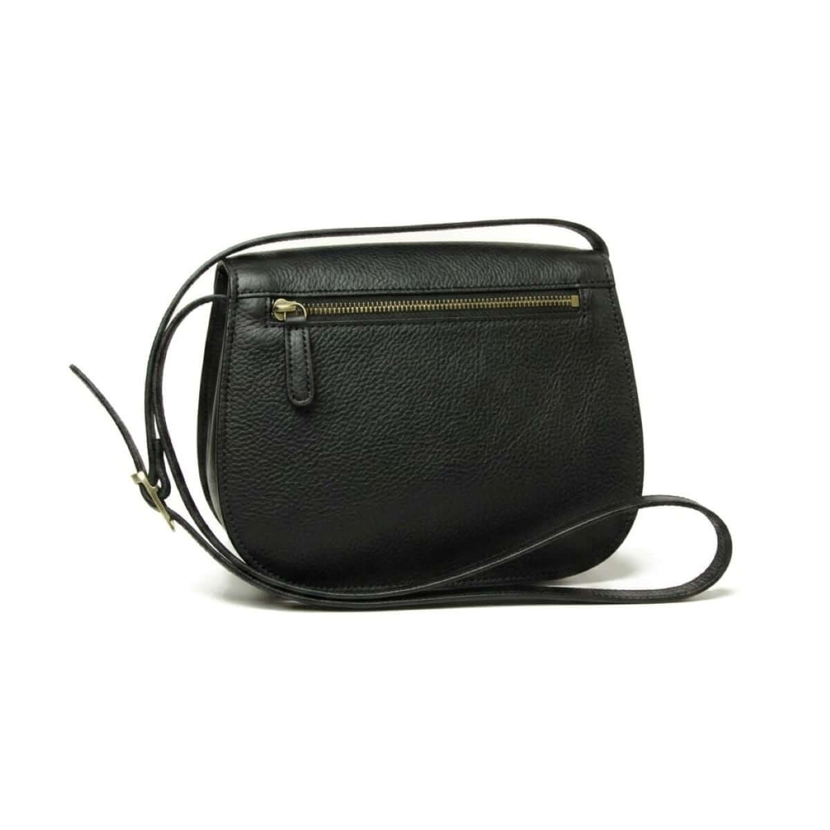 Borsa a tracolla donna pelle vitello nero con chiusura a zip e tracolla regolabile