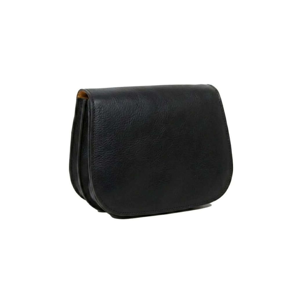 Borsa a tracolla donna pelle vitello nero, elegante e pratica, con design compatto e materiali di alta qualità.