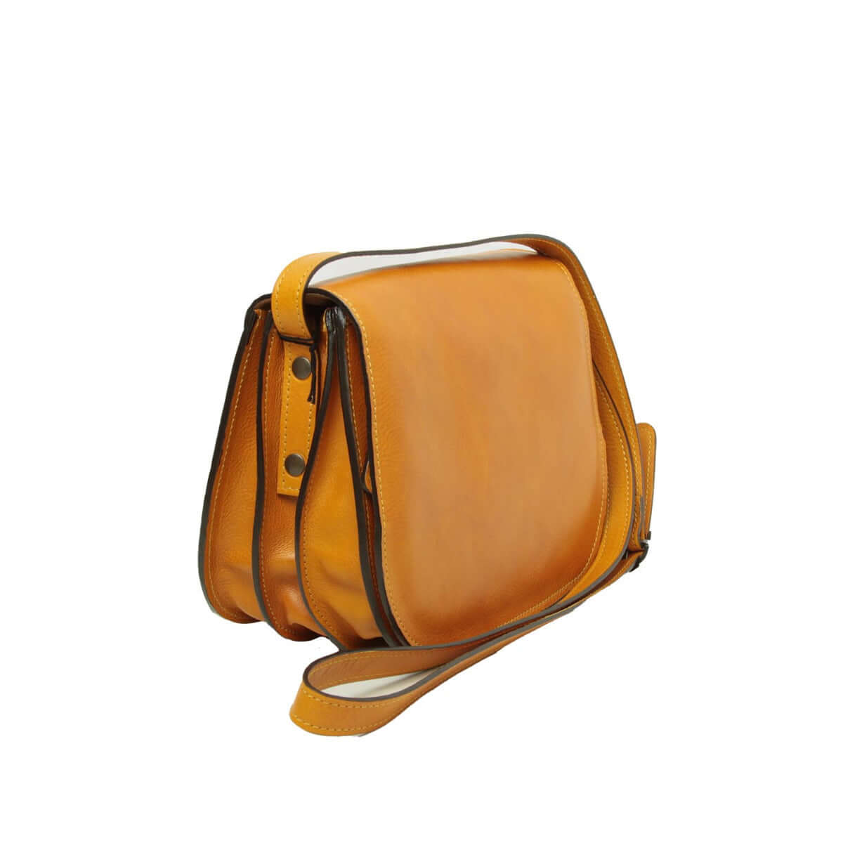 Borsa tracolla pelle vitello ocra, in pelle di vitello pieno fiore, elegante e pratica con due tracolle.
