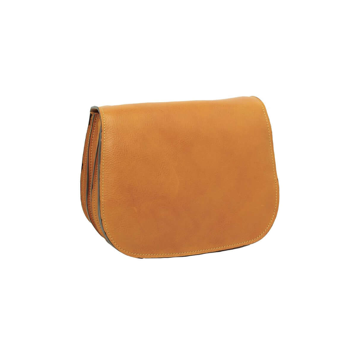 Borsa tracolla pelle vitello ocra in pelle di vitello pieno fiore, design elegante e pratico, colore ocra.