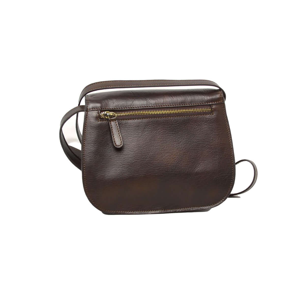 Borsa a tracolla pelle vitello pieno fiore color testa moro con zip e tracolla regolabile.