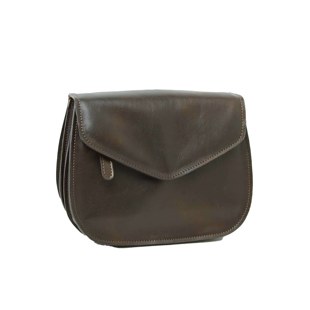 Borsa a tracolla in pelle marrone con patta frontale