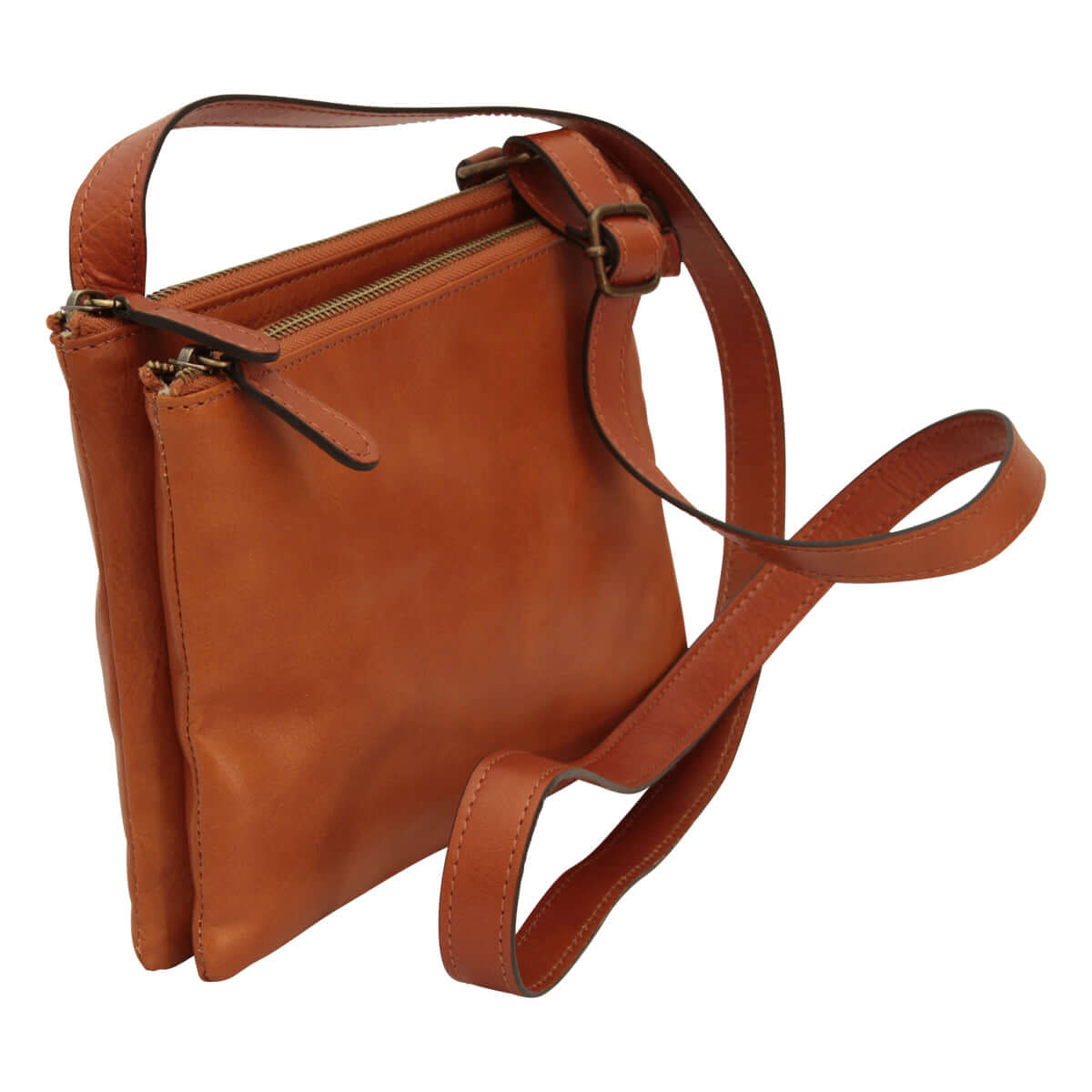 Borsa tracolla vitello marrone coloniale in pelle con tracolla regolabile, design artigianale fiorentino.