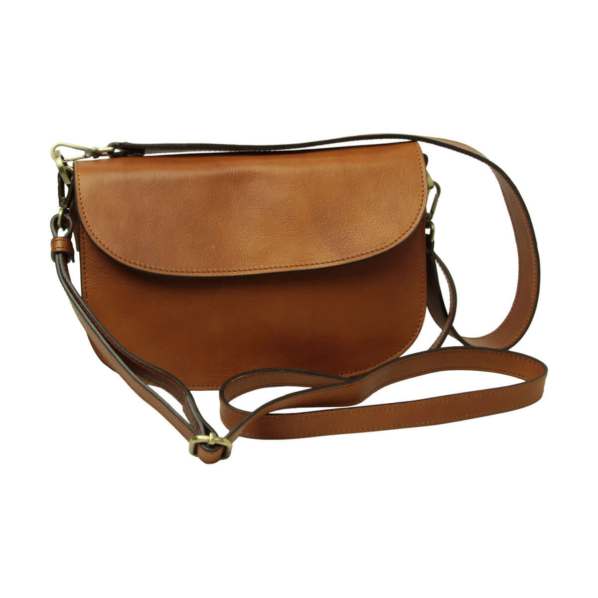 Borsa a tracolla vitello pieno fiore di colore marrone, elegante e funzionale con tracolla regolabile.