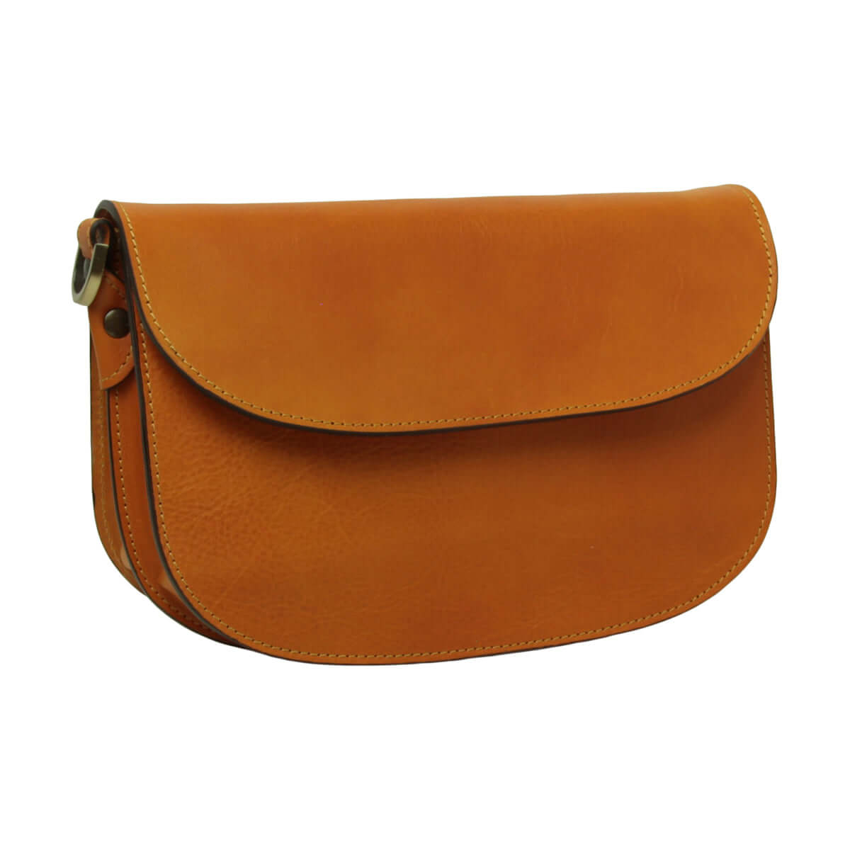 Borsa a tracolla vitello pieno fiore giallo ocra con chiusura a calamita e tasca con cerniera.