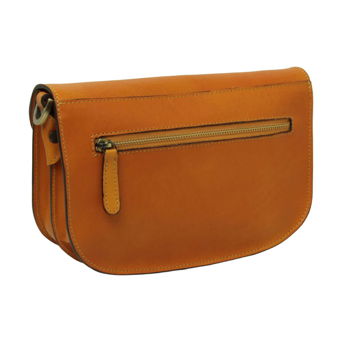 Borsa a tracolla vitello pieno fiore giallo ocra con tasca esterna e tracolle removibili.