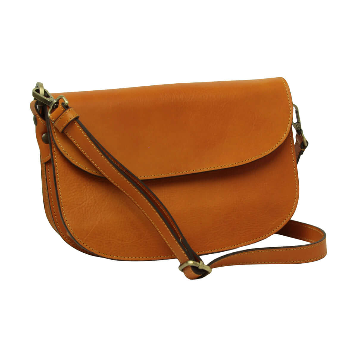 Vetrina Fiorentina -Borsa a tracolla due fianchi in vitello pieno fiore-Giallo Ocra-