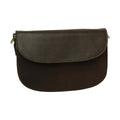 Borsa a tracolla in vitello marrone scuro con chiusura a pattina e tracolla removibile.