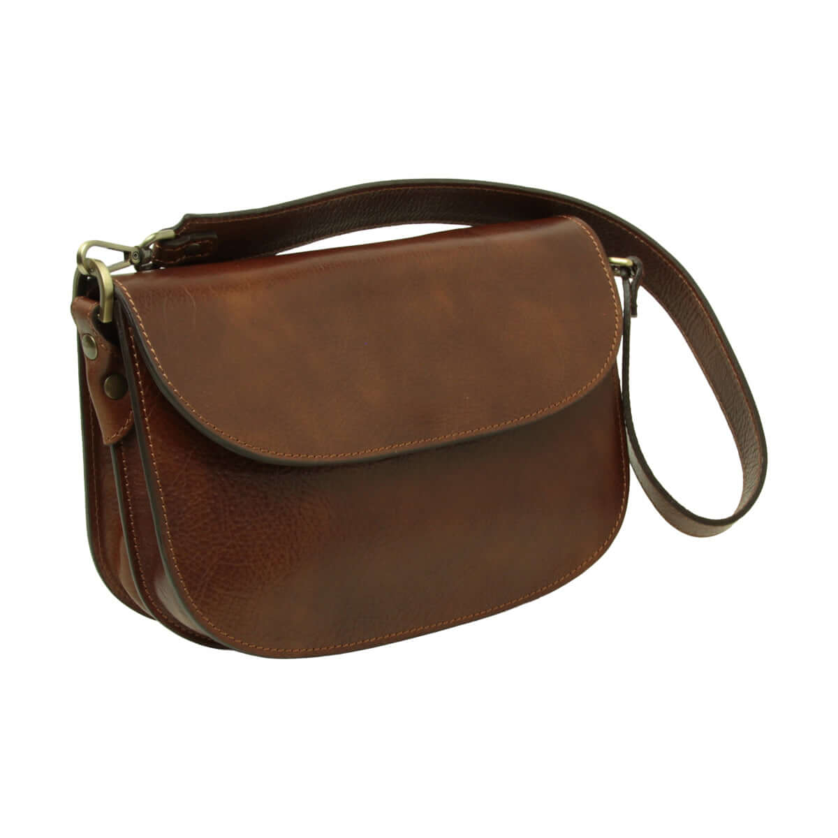 borsa a tracolla vitello pieno fiore marrone con tracolla removibile e chiusura a calamita.
