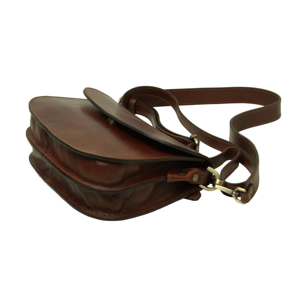 Vetrina Fiorentina -Borsa a tracolla due fianchi in vitello pieno fiore-Marrone-
