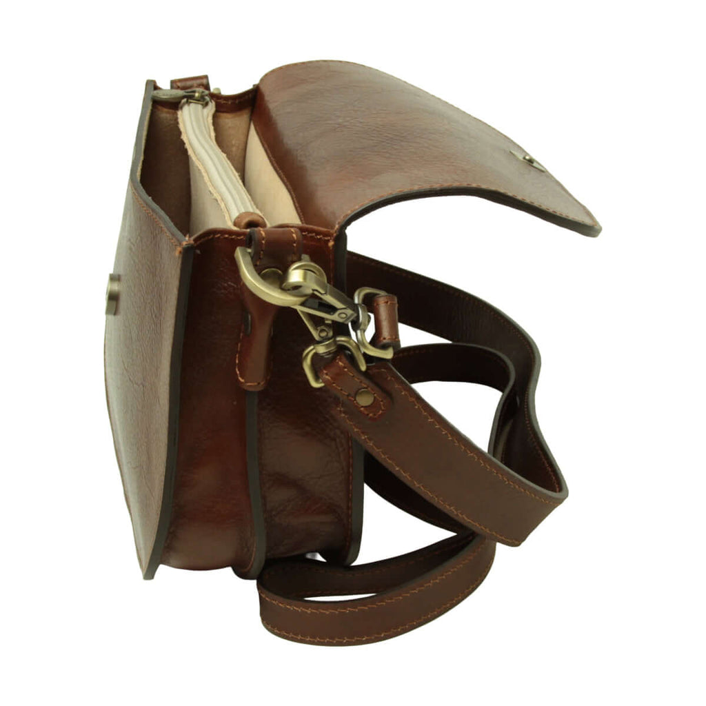 Vetrina Fiorentina -Borsa a tracolla due fianchi in vitello pieno fiore-Marrone-