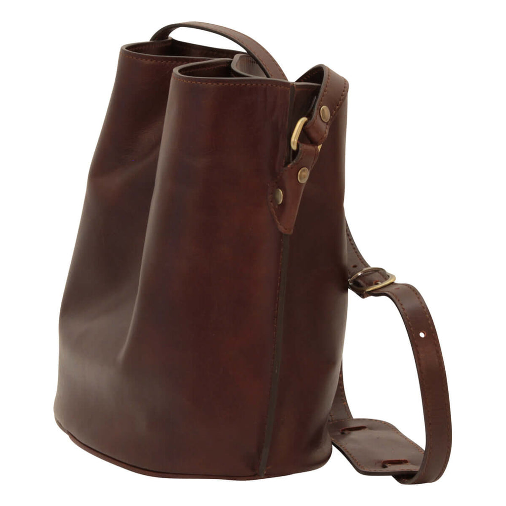 borsa a tracolla in pelle testa di moro vista laterale con tracolla regolabile
