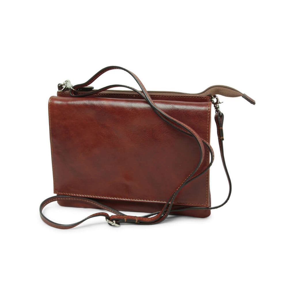 Borsa a tracolla in pelle marrone, in vitello pieno fiore, con tracolla regolabile e removibile.