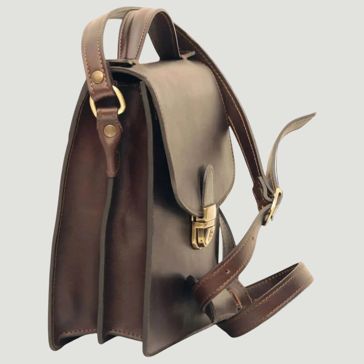 Borsa a tracolla in pelle marrone scuro vista laterale con tasca interna
