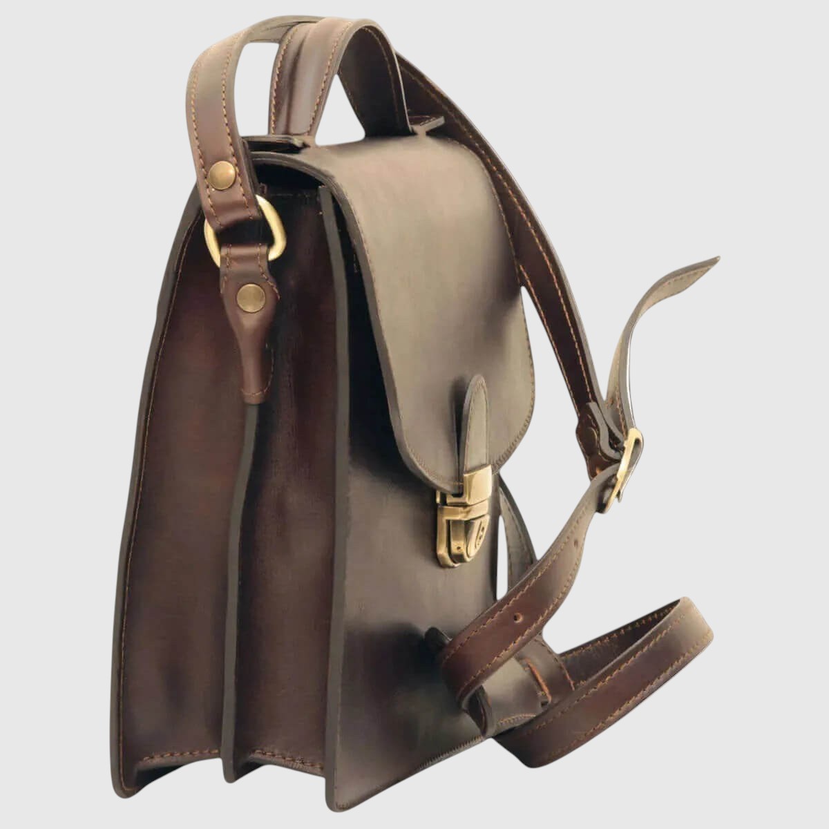 Borsa a tracolla in pelle marrone scuro vista laterale con tasca interna