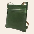 Borsa a tracolla grande in pelle verde con zip superiore e tracolla regolabile