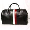 Borsa viaggio pelle pieno fiore - nero con striscia bandiera Italia, ideale per viaggi e stile.