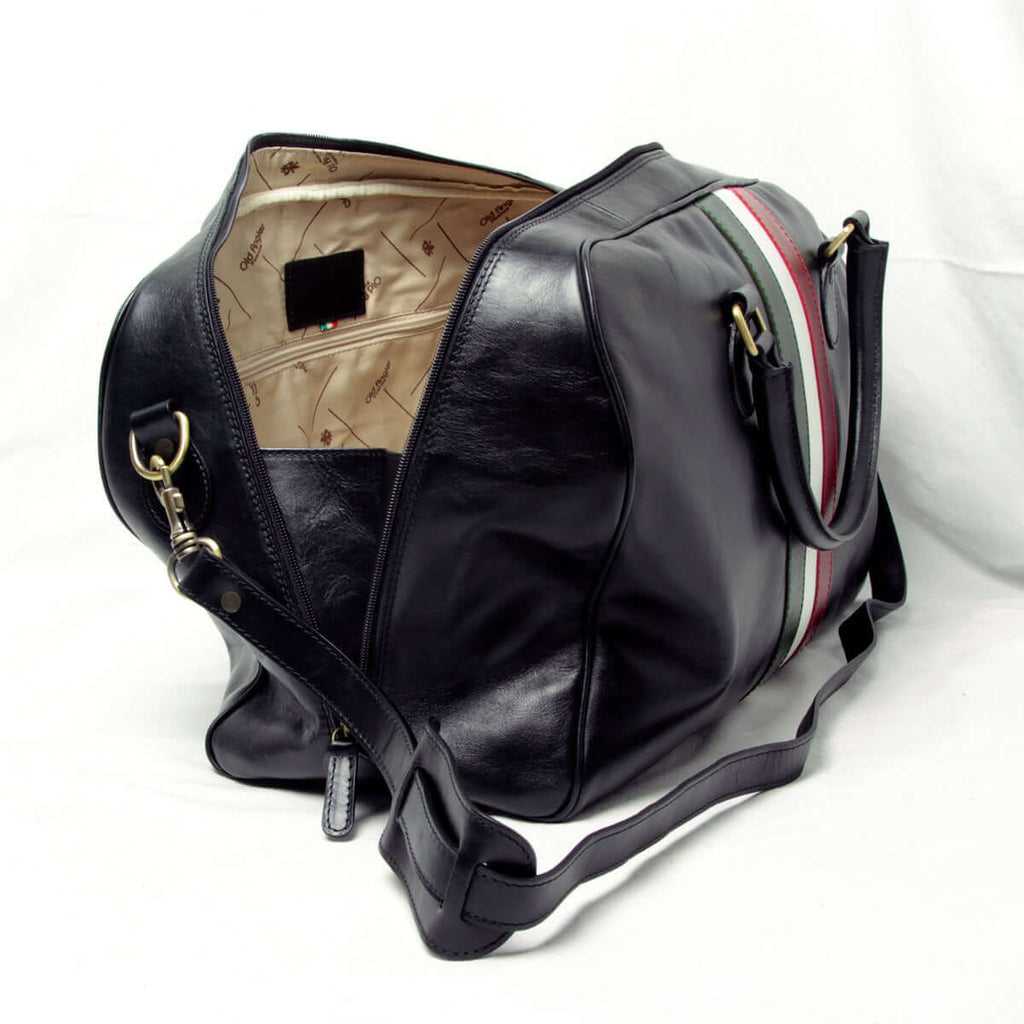 Vetrina Fiorentina -Borsa da viaggio in pelle pieno fiore - nero con bandiera Italia-
