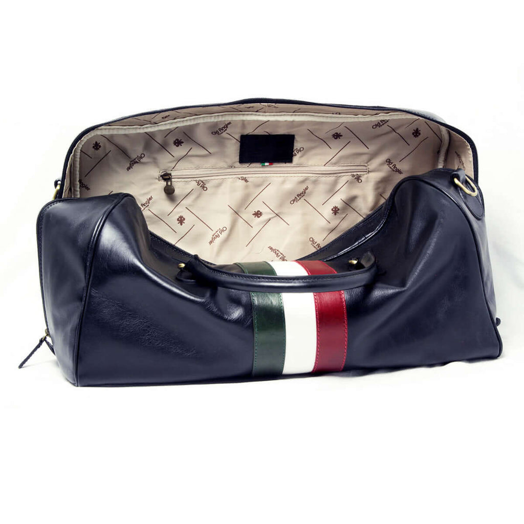 Vetrina Fiorentina -Borsa da viaggio in pelle pieno fiore - nero con bandiera Italia-