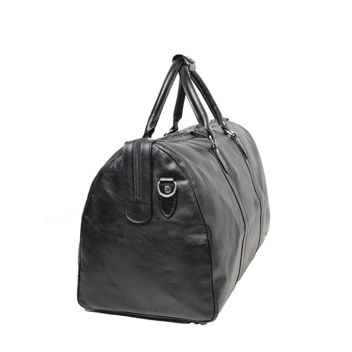 Borsa da viaggio in pelle weekend, in pelle pieno fiore di colore nero con tracolla staccabile.