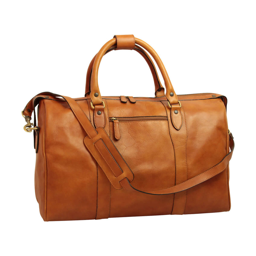 borsa viaggio uomo pelle marrone coloniale in pelle pieno fiore con tracolla staccabile.