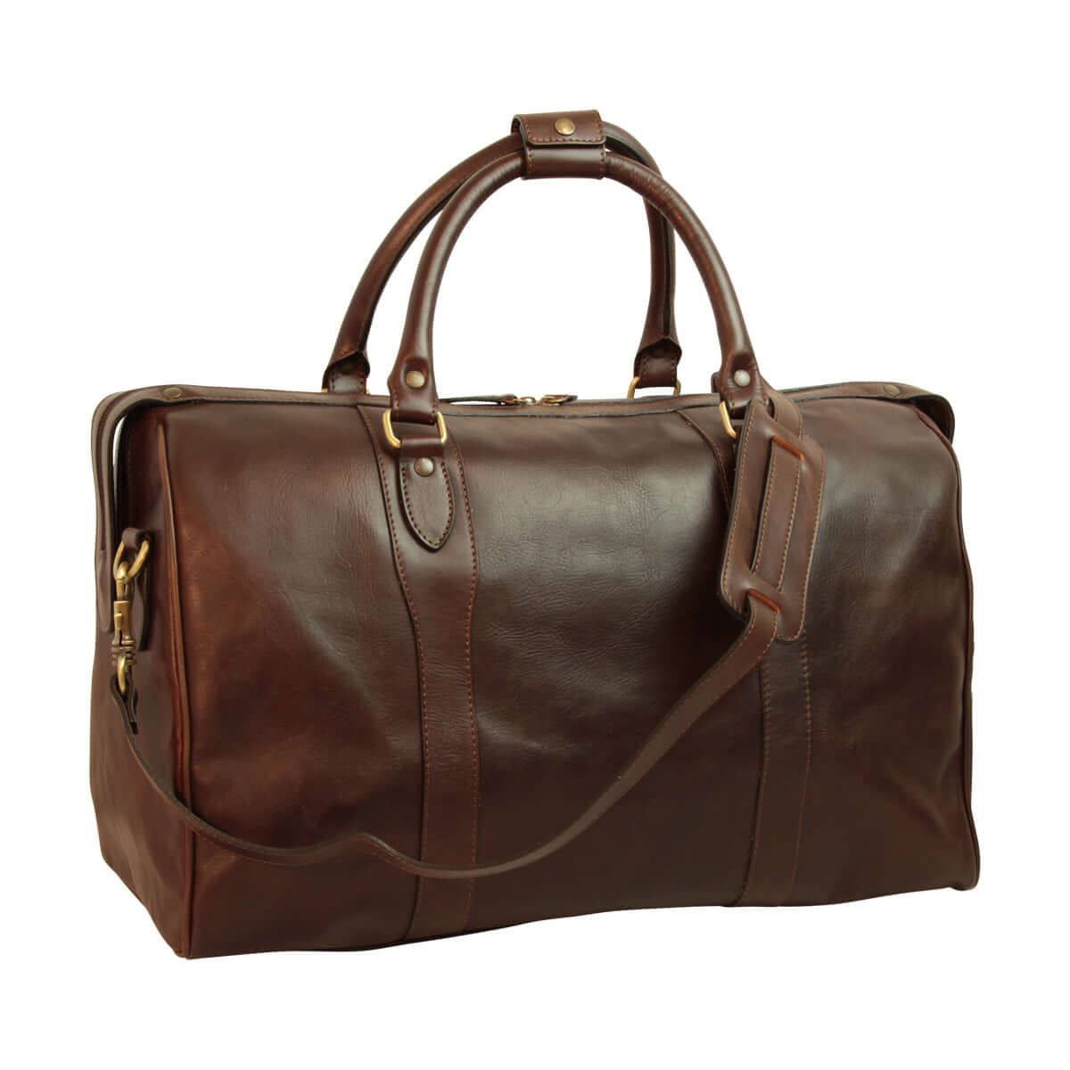 borsa viaggio uomo pelle nera in pelle marrone con tracolla e manici robusti, ideale per viaggi.