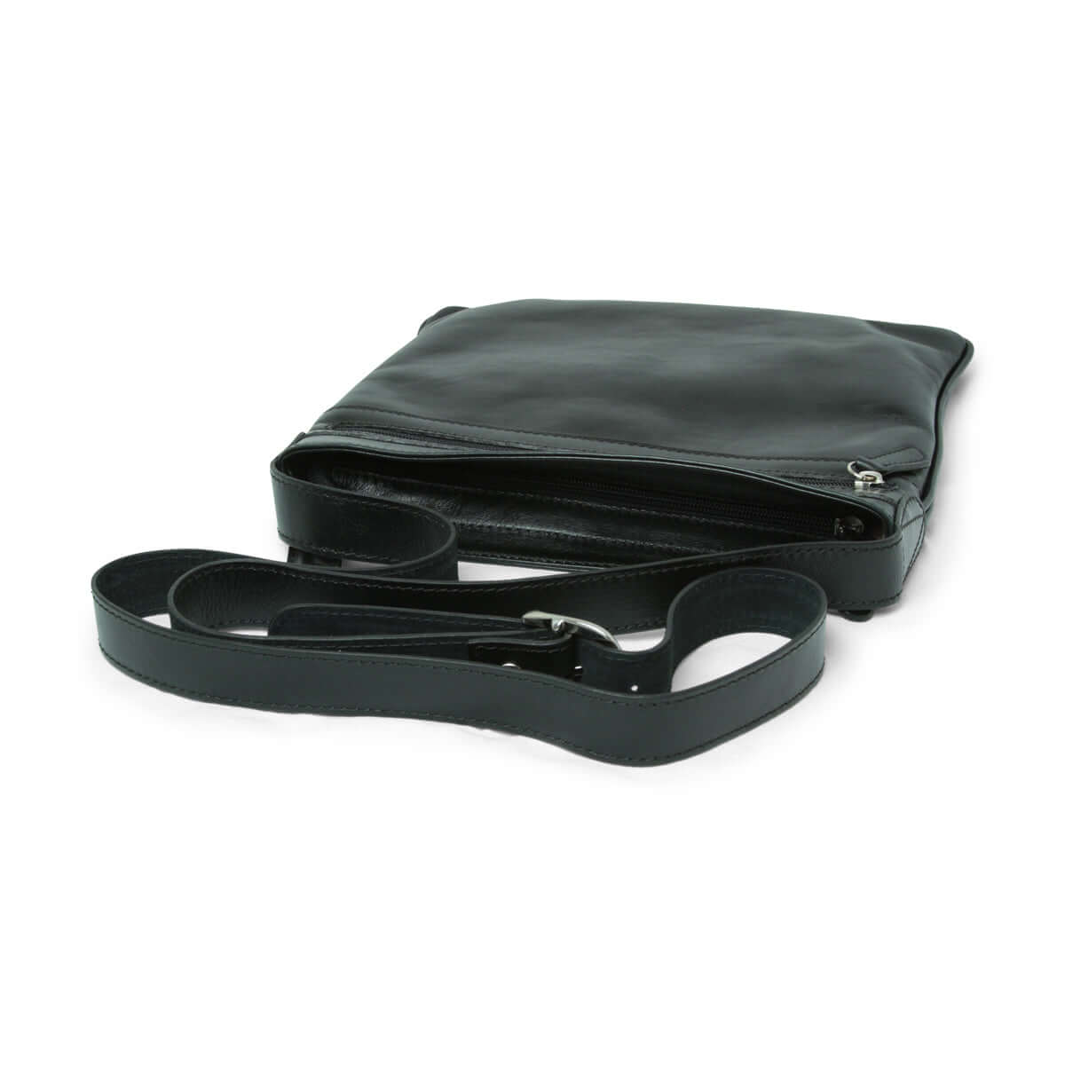 borsa pelle tracolla nera in 100% pelle con tracolla regolabile e tasche, elegante e funzionale.