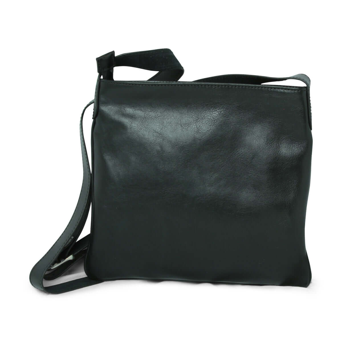 Borsa pelle tracolla nera in 100% pelle di vitello, con chiusura zip e tracolla regolabile.