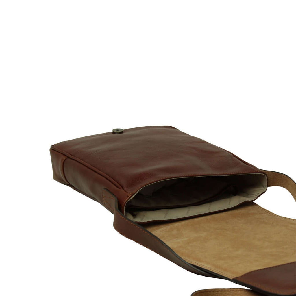 Borsa in pelle marrone per I-Pad con apertura superiore e interno beige