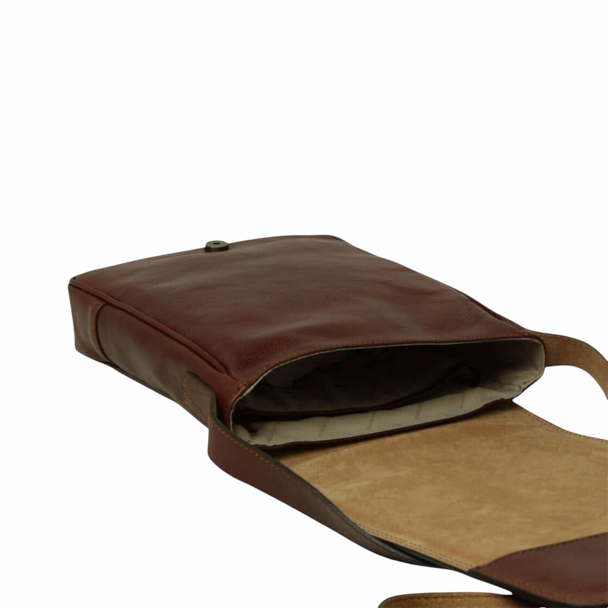 Borsa in pelle marrone per I-Pad con apertura superiore e interno beige