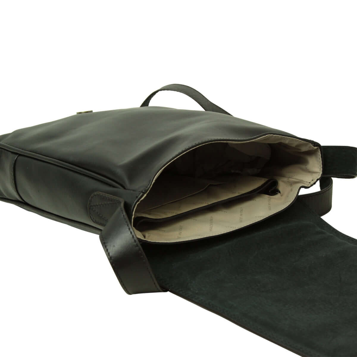 Borsa in pelle per I-Pad nera con apertura e tasca interna, tracolla inclusa