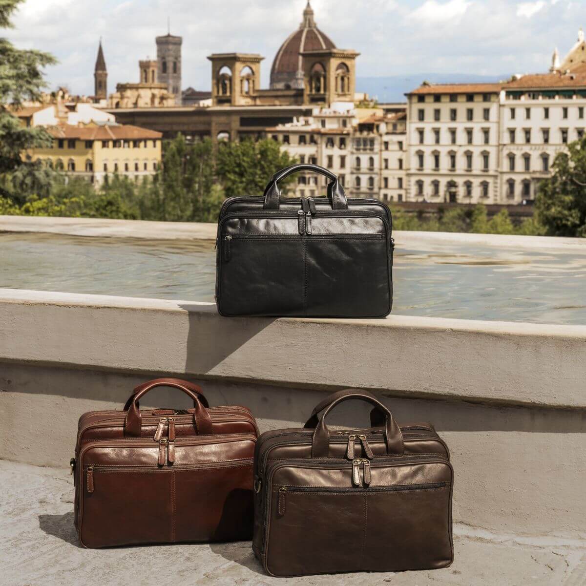 Borsa da laptop in pelle nera con maniglia superiore