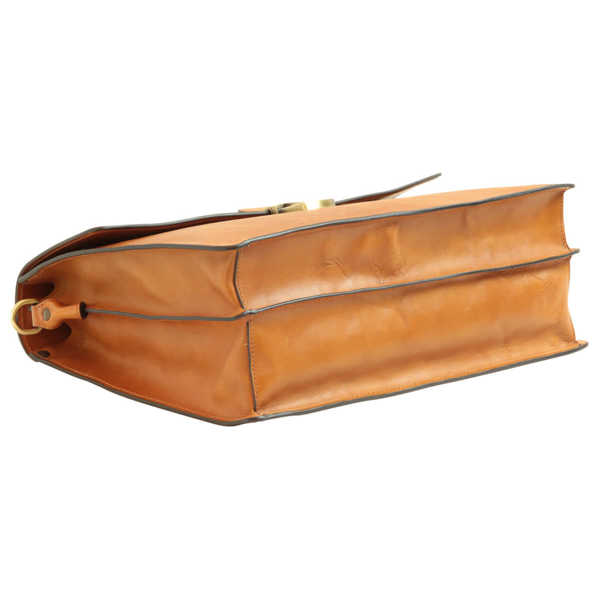 Borsa porta PC in pelle marrone Old Angler Firenze, vista laterale con fibbia