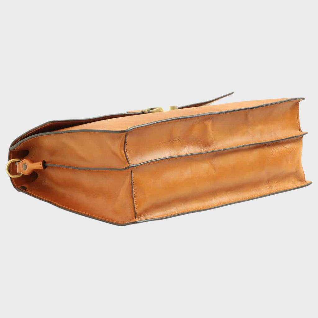 Borsa porta PC in pelle uomo marrone chiaro vista laterale con maniglia superiore