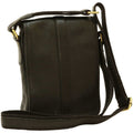 Borsa uomo tracolla pelle nera: borsa a tracolla in pelle nera con tracolla regolabile e cuciture in ottone.