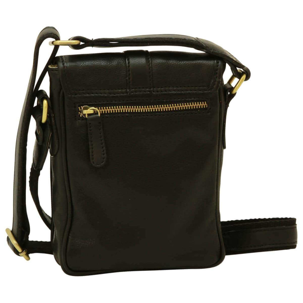 Borsa uomo tracolla pelle nera con tasca esterna, tracolla regolabile e chiusura zip in ottone.