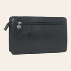 Borsello in pelle nero con tasca posteriore a zip, tracolla