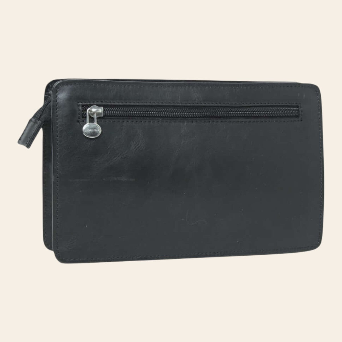 Borsello in pelle nero con tasca posteriore a zip, tracolla