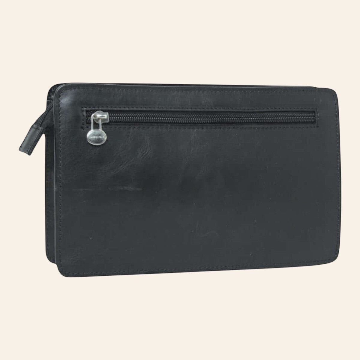 Borsello in pelle nero con tasca posteriore a zip, tracolla