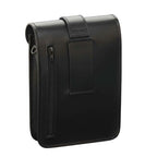 Borsello da cintura in pelle nera con tasca con zip verticale e cuciture decorative