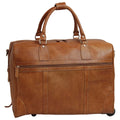 Borsone da viaggio pelle pieno fiore marrone con trolley, tasche e tracolla, 50x35x22 cm.