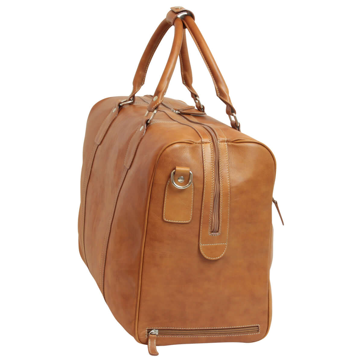 Borsone da viaggio pelle pieno fiore marrone, borsa in pelle con trolley e manici, tasche con zip.